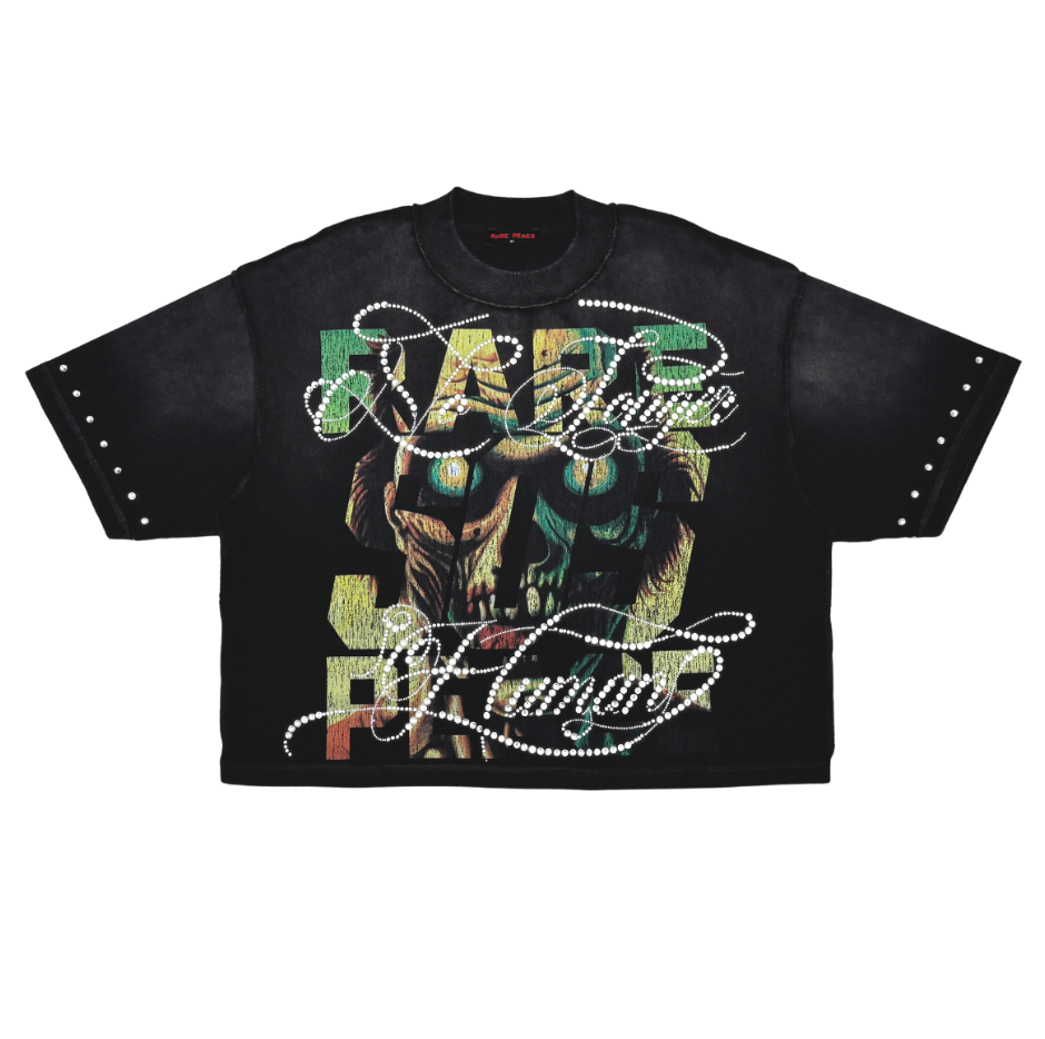 No Longer Human Rhinestone Cropped Tee - Black