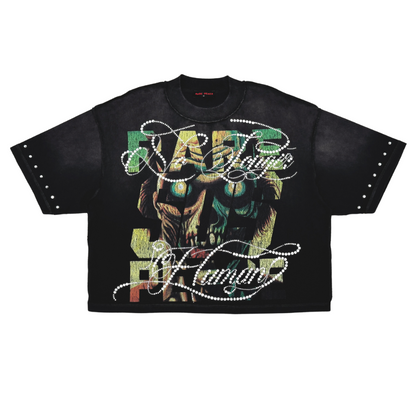 No Longer Human Rhinestone Cropped Tee - Black