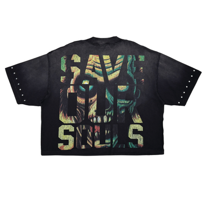 No Longer Human Rhinestone Cropped Tee - Black