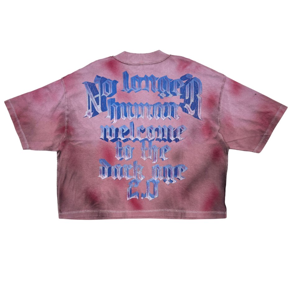 No Longer Human 2.0 Rhinestone Cropped Tee - Pink