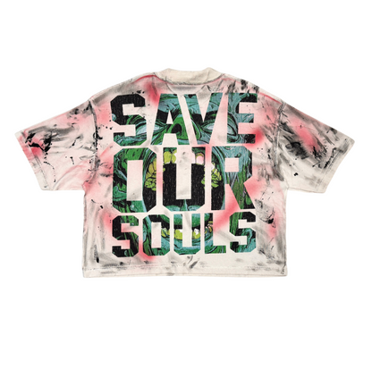 No Longer Human Rhinestone Cropped Tee - Pink/Green