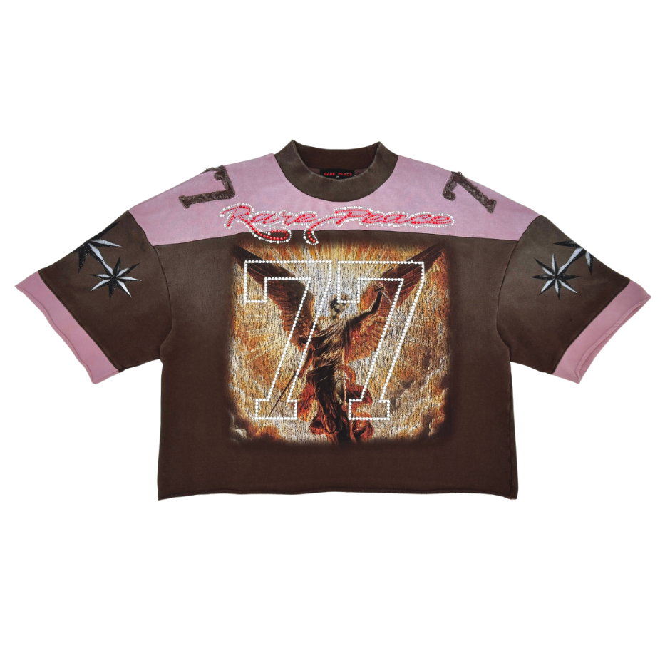 F-Terry Cropped Tee w/Rhinestone - Wash Brown