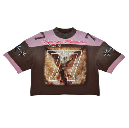 F-Terry Cropped Tee w/Rhinestone - Wash Brown