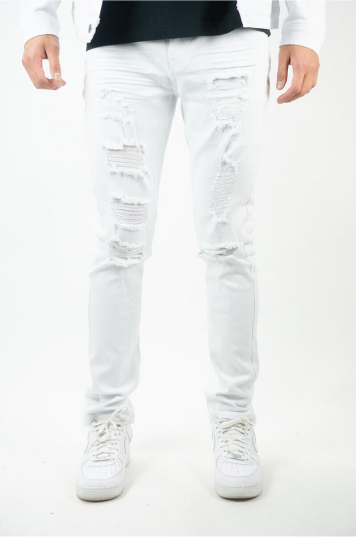Rip and Repaired Skinny Jeans - White