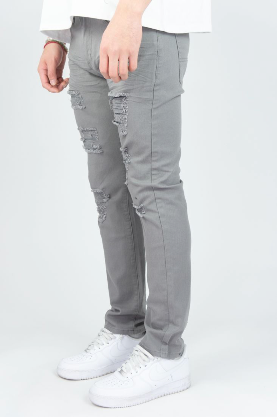 Rip and Repaired Skinny Jeans - Grey