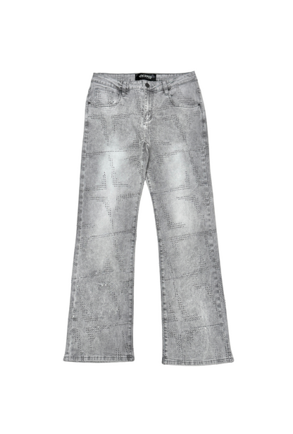 Mini Rhinestone Stacked Jeans - Grey