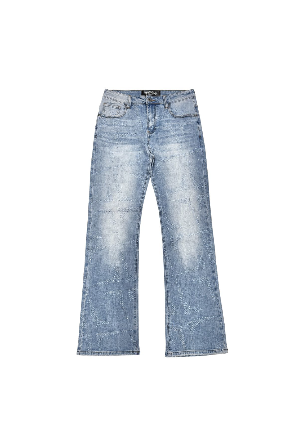 Mini Rhinestone Stacked Jeans - Blue