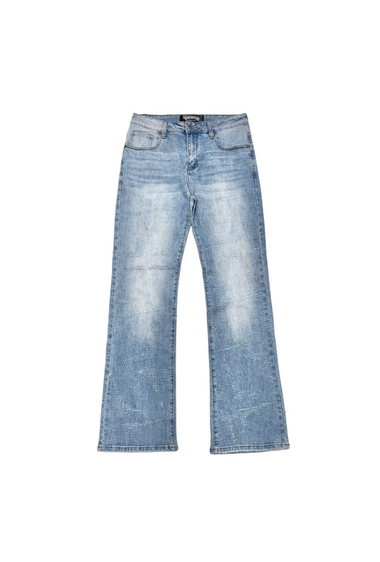 Mini Rhinestone Stacked Jeans - Blue