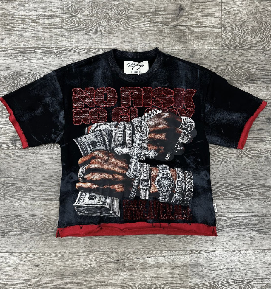 No Risk Rhinestone Cropped Tee - Black