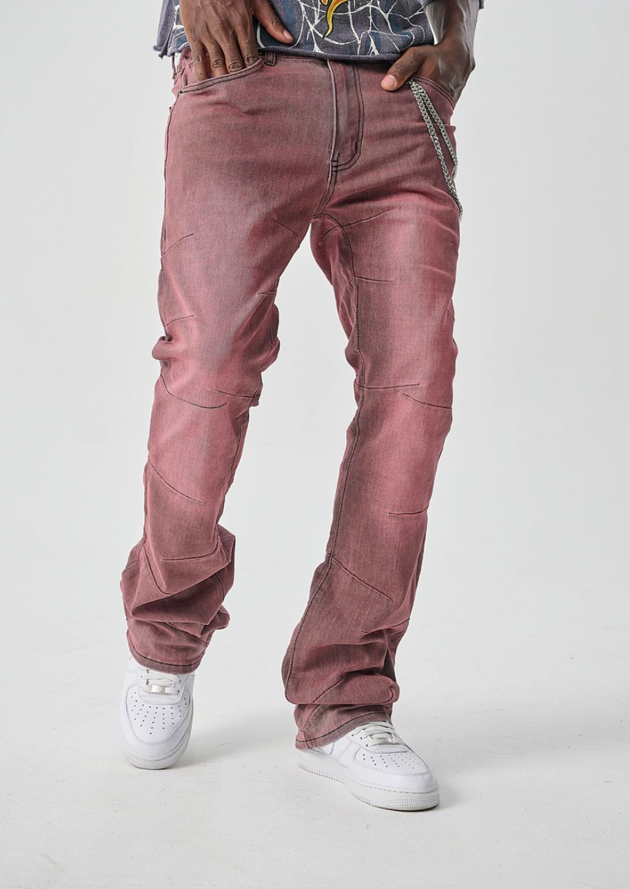 Stacked Denim Jeans - Wash Red