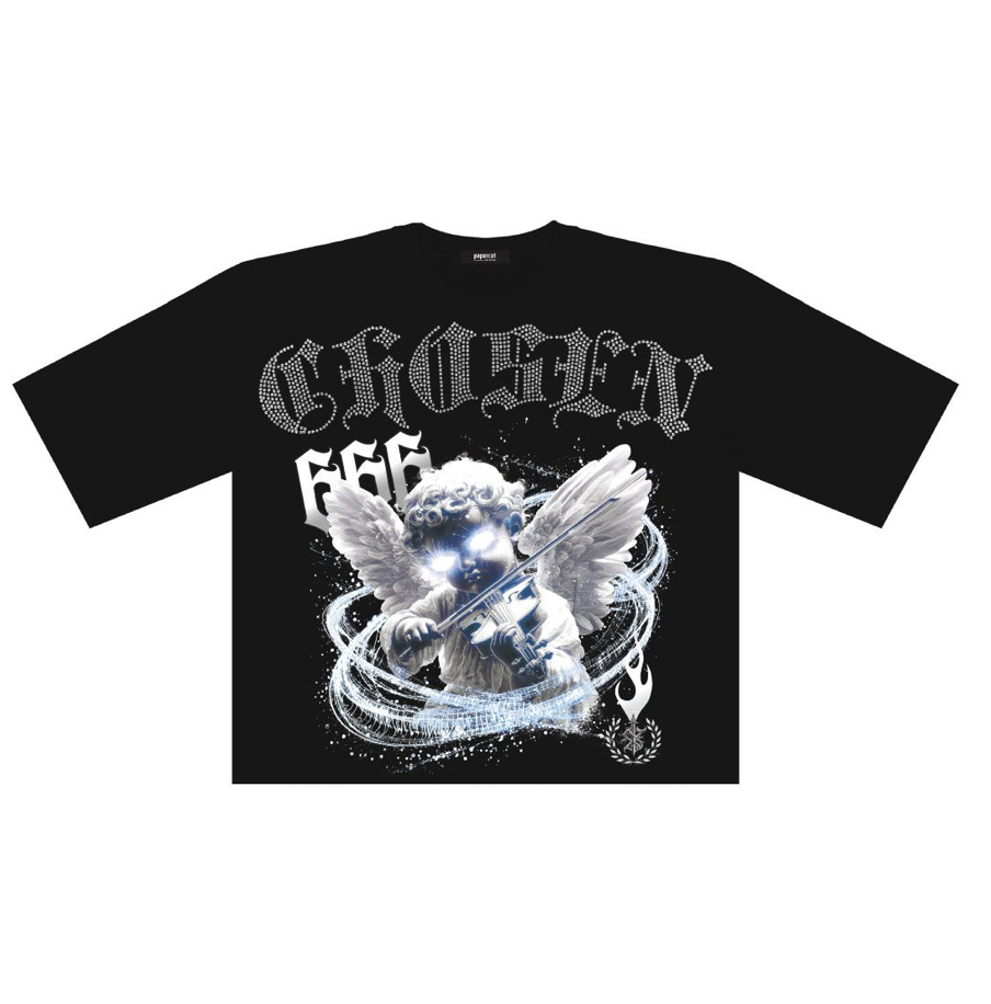 Chosen Rhinestone Cropped Tee - Black