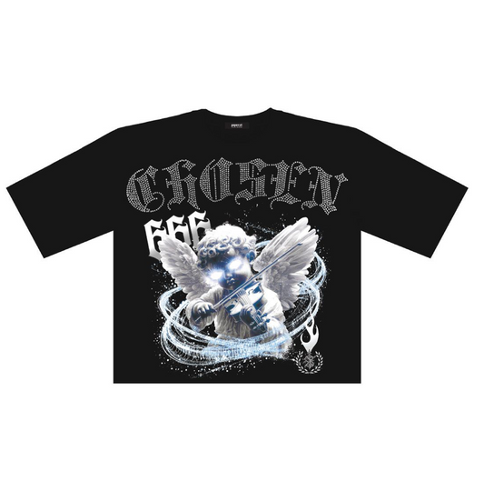 Chosen Rhinestone Cropped Tee - Black