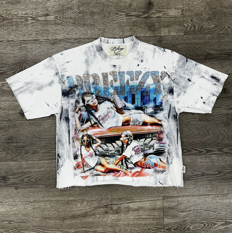 Breezy Rhinestone Cropped Tee - White