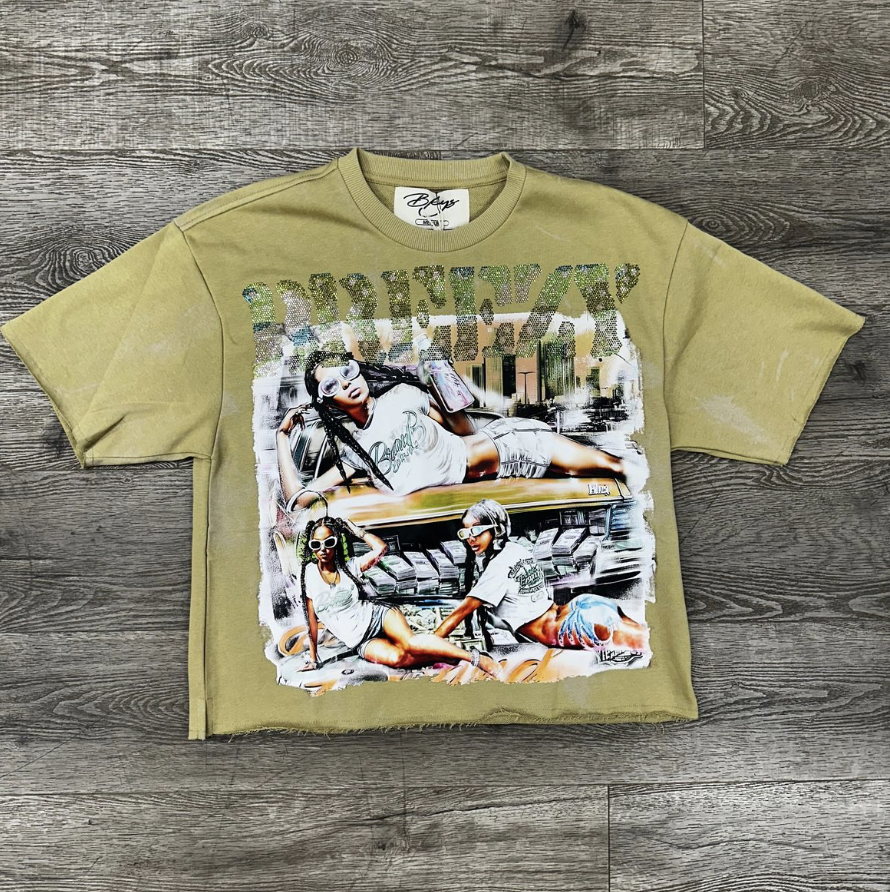 Breezy Rhinestone Cropped Tee - Green