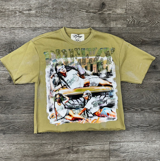 Breezy Rhinestone Cropped Tee - Green