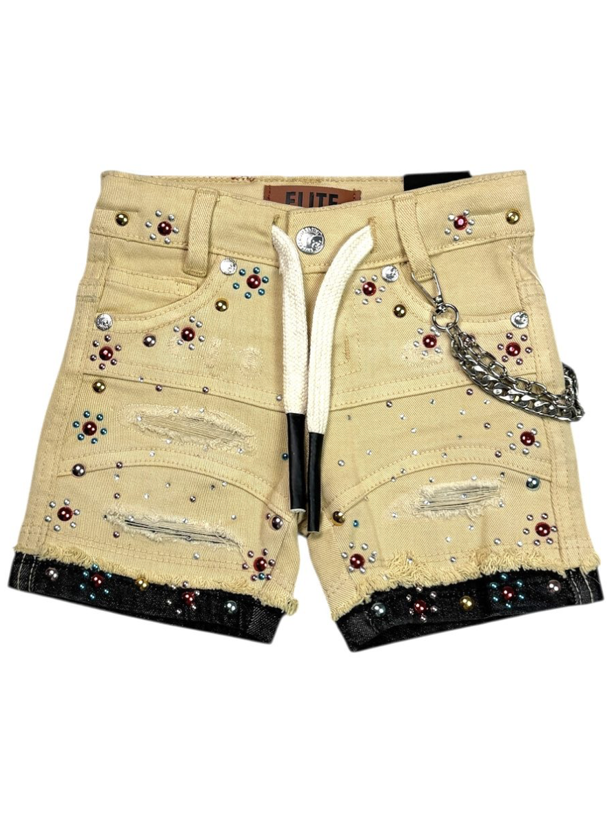 Embellished Kids Jorts - Khaki