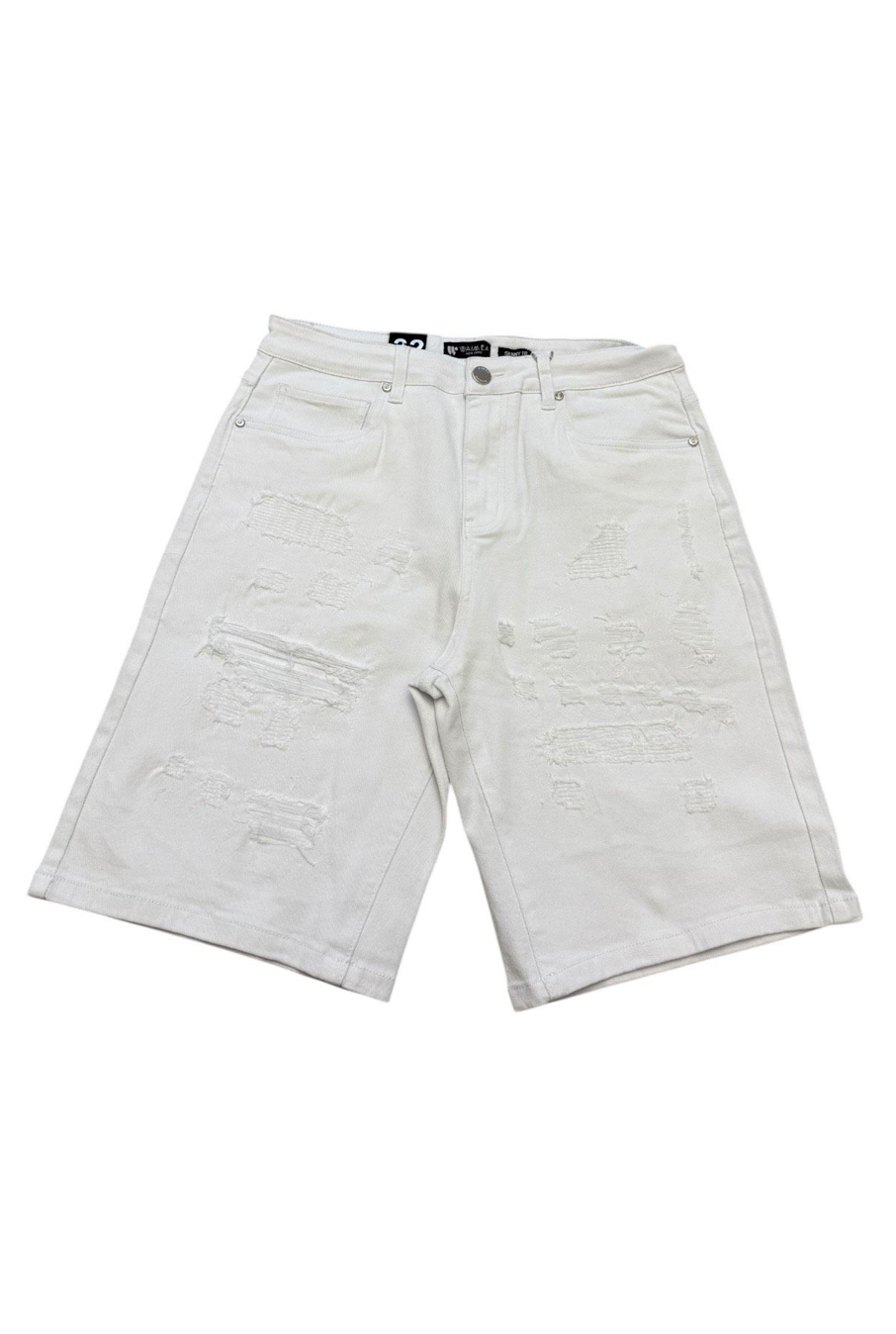 Ripped Denim Shorts - White