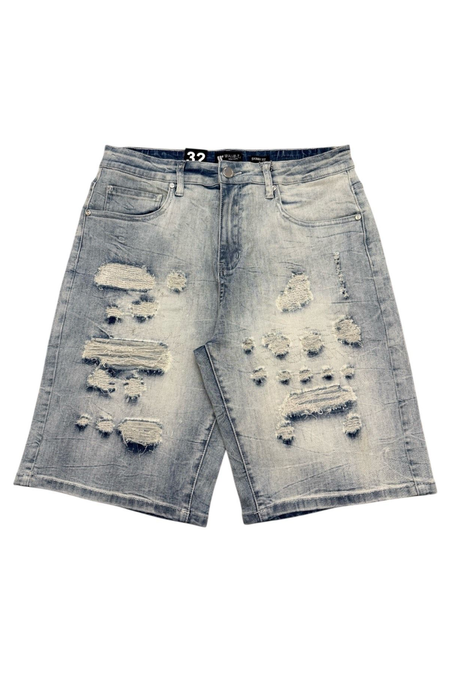 Ripped Denim Shorts - Blue
