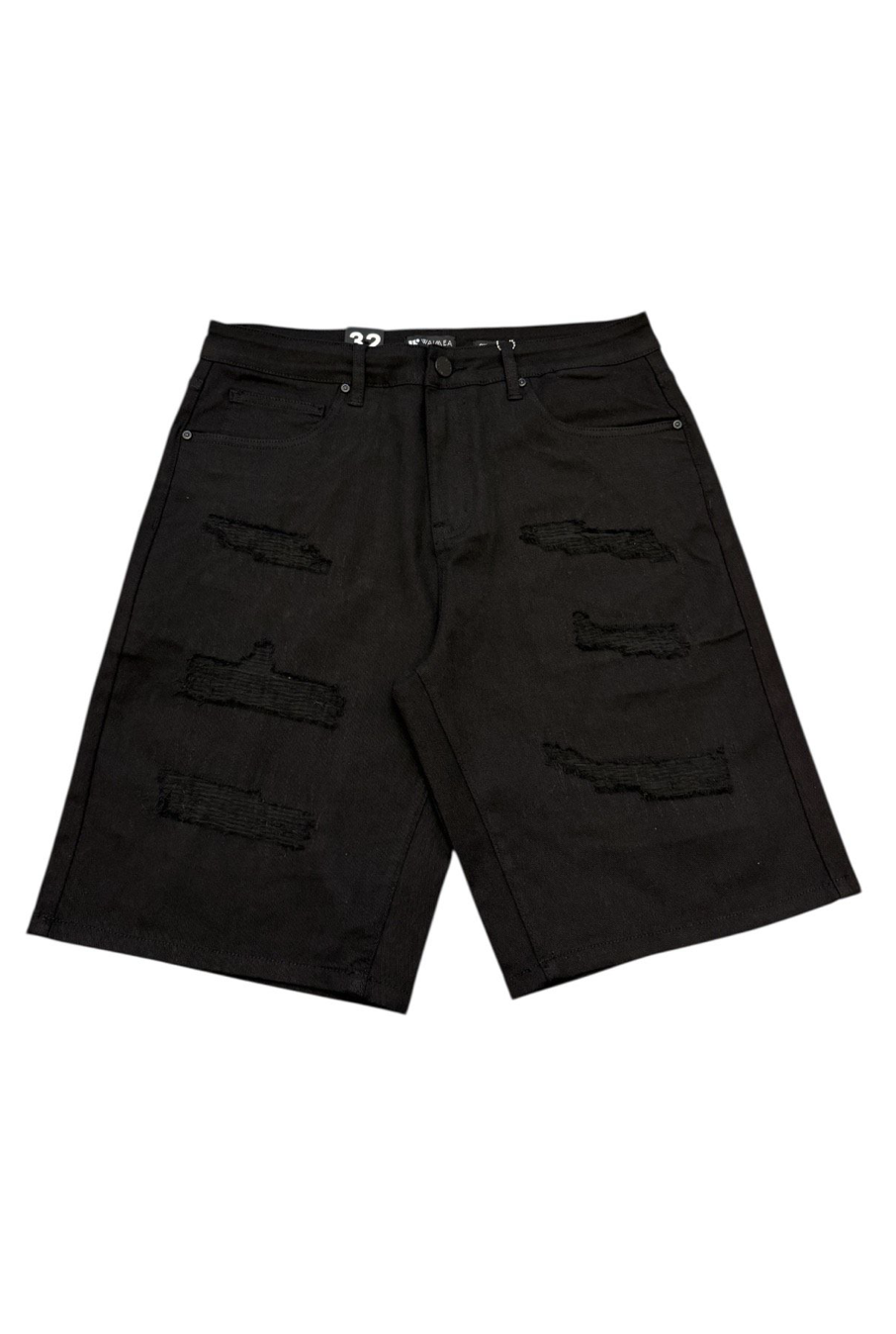 Ripped Denim Shorts - Jet Black