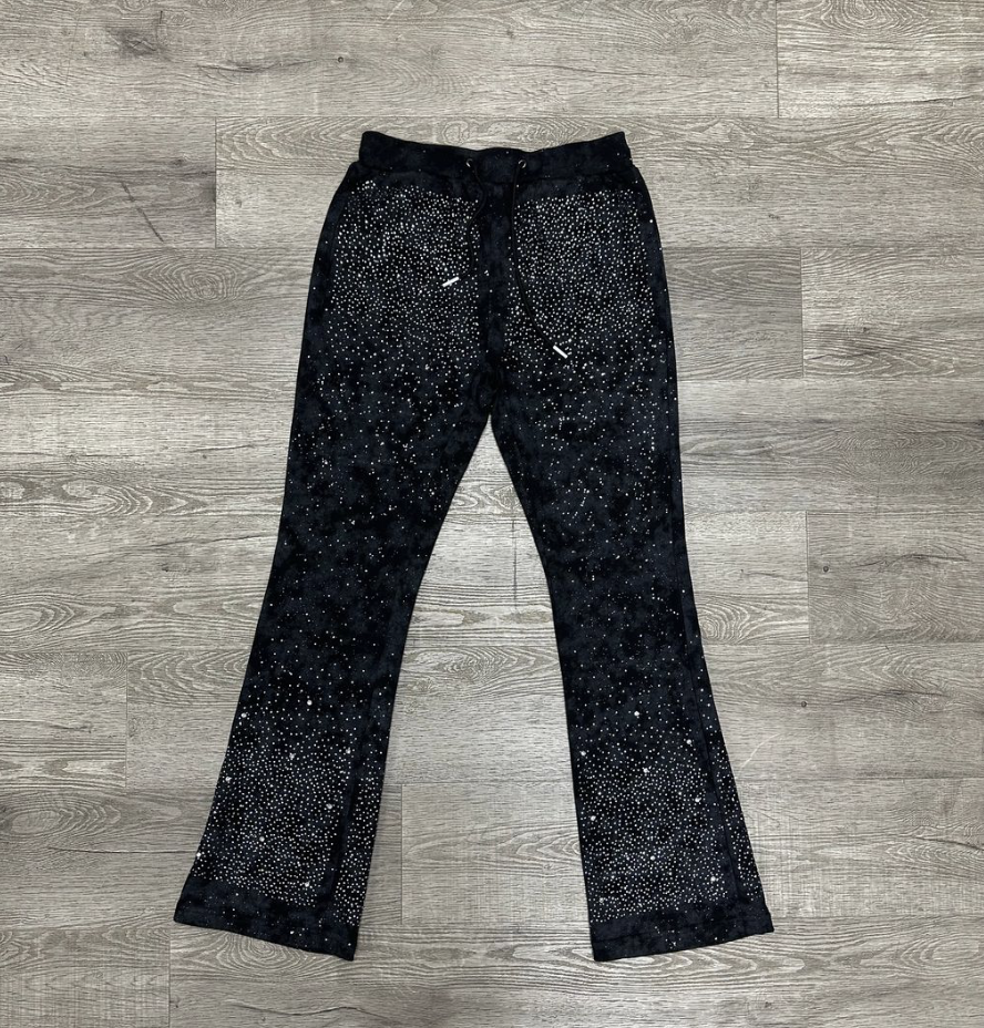 Rhinestone Stacked Sweats - Black