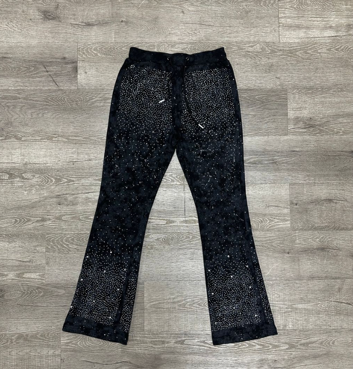 Rhinestone Stacked Sweats - Black