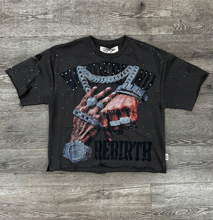 Rebirth Rhinestone Cropped Tee - Grey