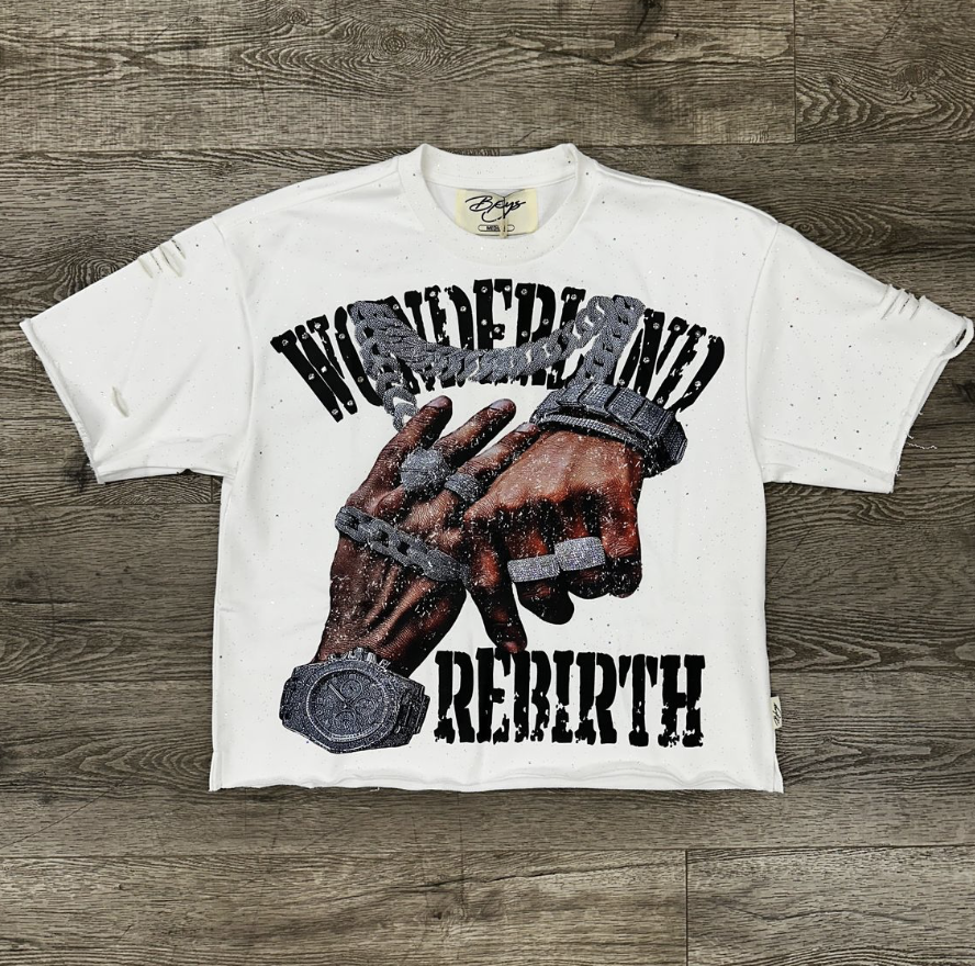 Rebirth Rhinestone Cropped Tee - White