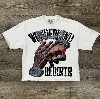 Rebirth Rhinestone Cropped Tee - White