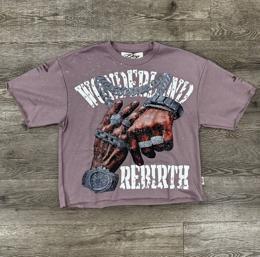 Rebirth Rhinestone Cropped Tee - Purple