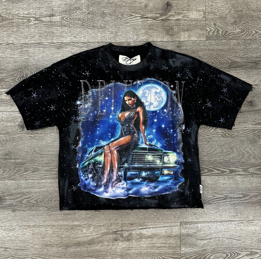 Delusion Rhinestone Cropped Tee - Black