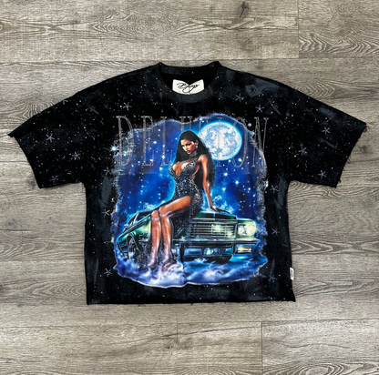 Delusion Rhinestone Cropped Tee - Black