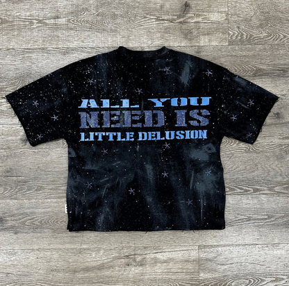 Delusion Rhinestone Cropped Tee - Black