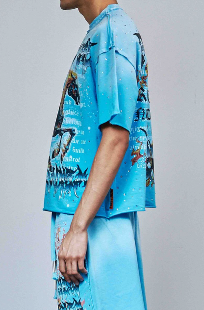 First Row Paradigm Cropped Tee - Blue