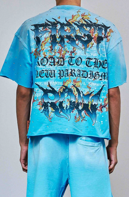 First Row Paradigm Cropped Tee - Blue