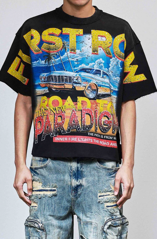 First Row Driving High Cropped Tee - Black