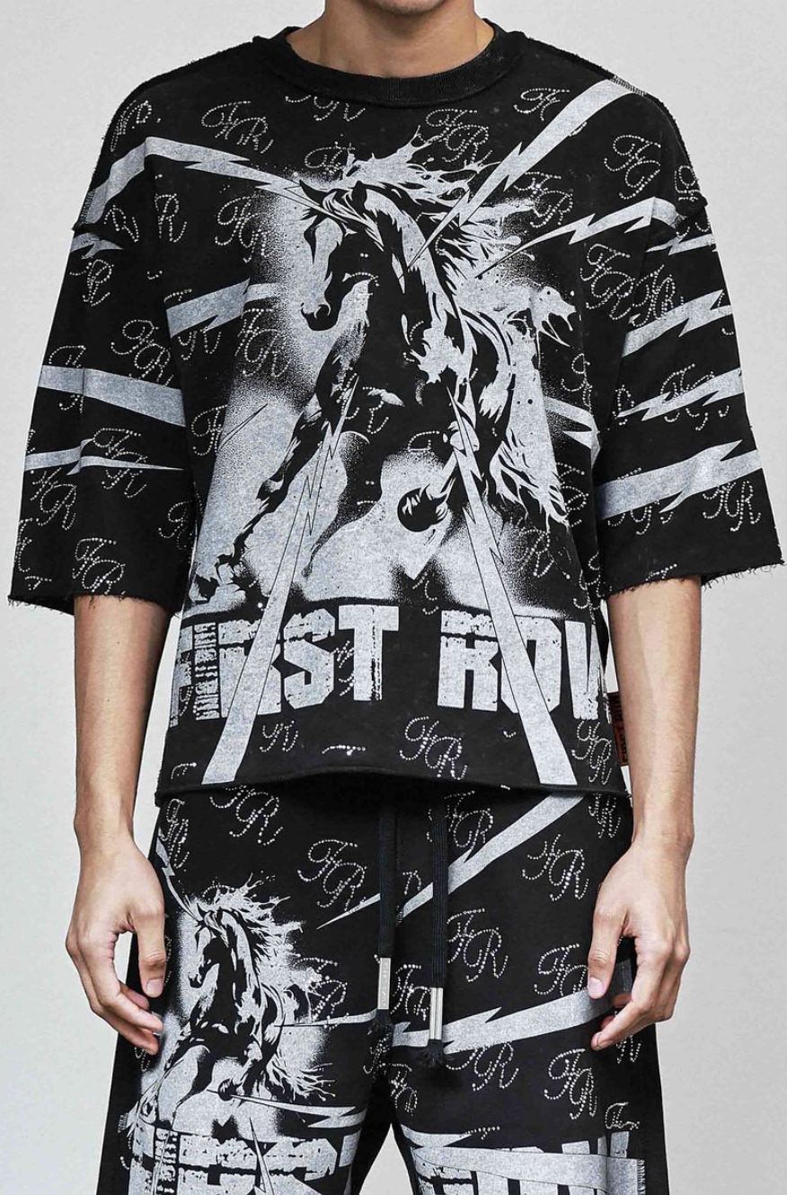 First Row Stallion Cropped Tee - Black