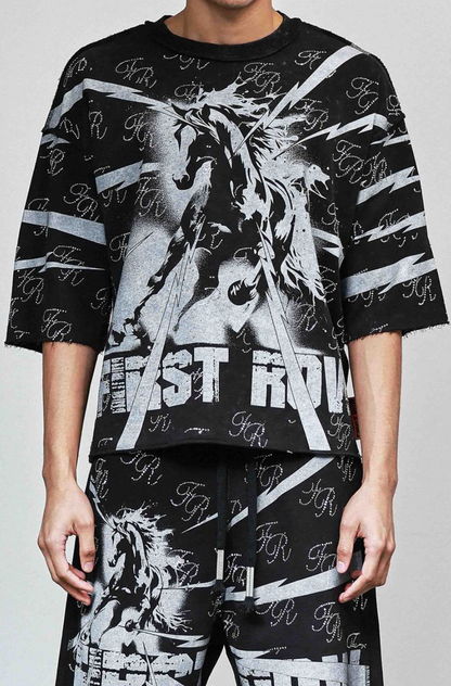 First Row Stallion Cropped Tee - Black