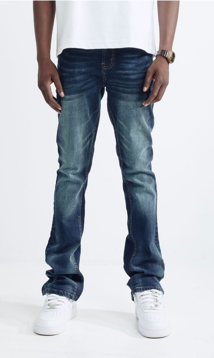 Basic Stacked Denim Jeans - Blue