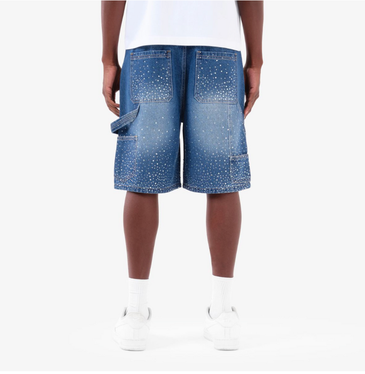 Ripped Rhinestone Jorts - Blue
