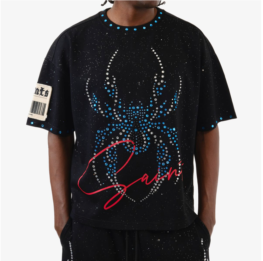 Spider Rhinestone Cropped Tee - Black