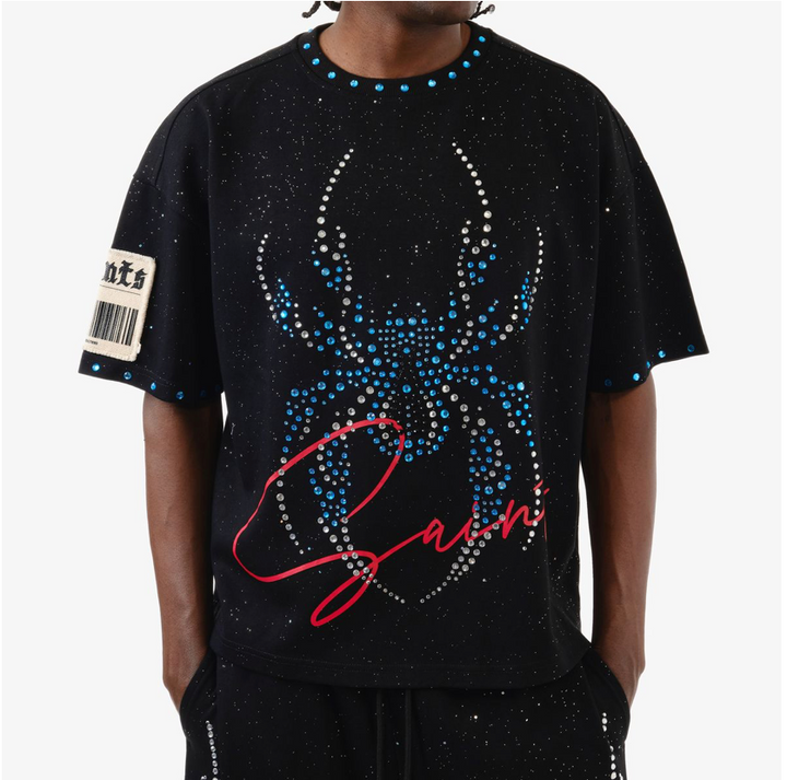 Spider Rhinestone Cropped Tee - Black