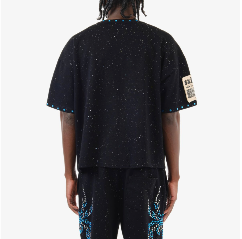 Spider Rhinestone Cropped Tee - Black