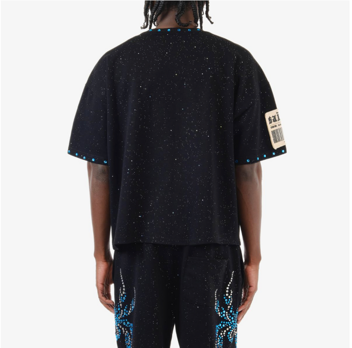 Spider Rhinestone Cropped Tee - Black