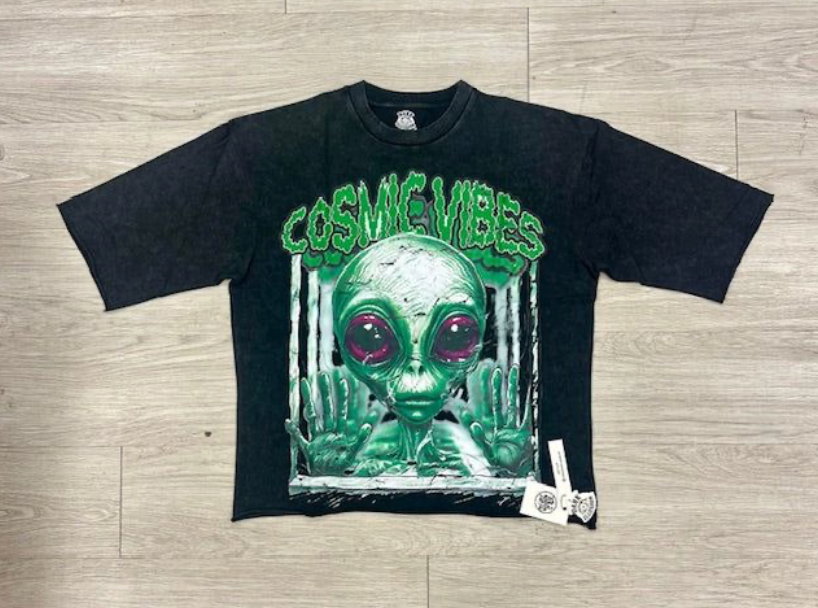 Cosmic Vibes Cropped Tee - Black