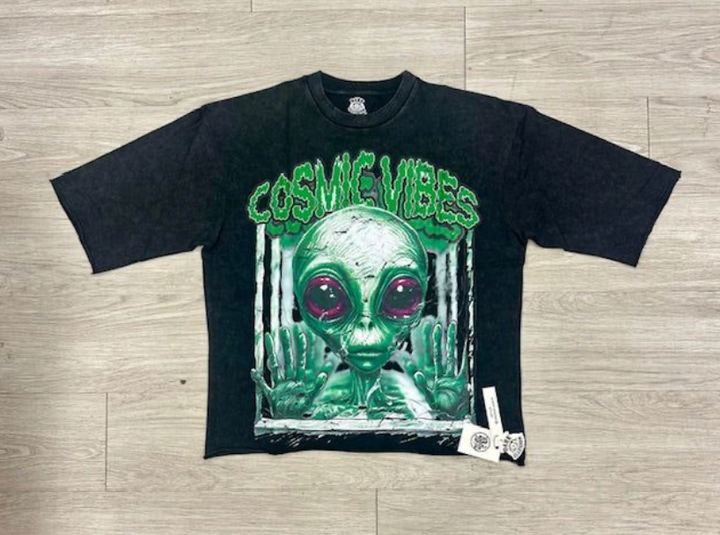 Cosmic Vibes Cropped Tee - Black