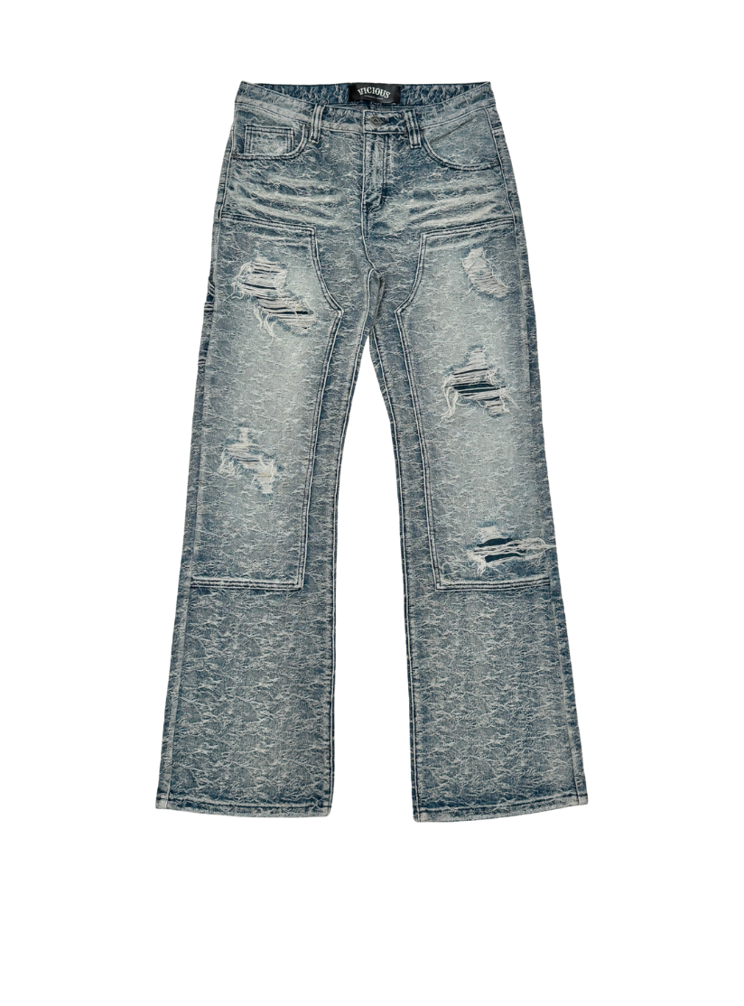 Baggy Rip Textured Jeans - Blue