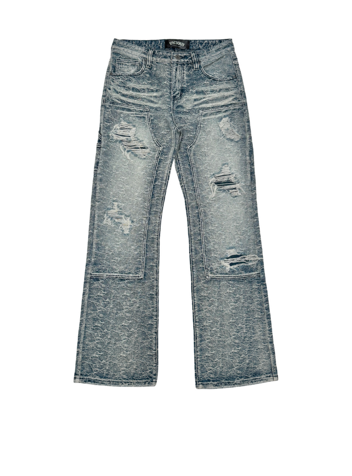Baggy Rip Textured Jeans - Blue