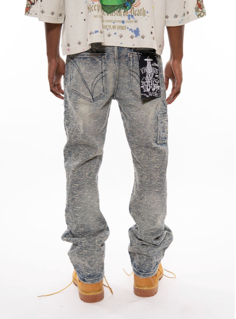 Baggy Rip Textured Jeans - Blue