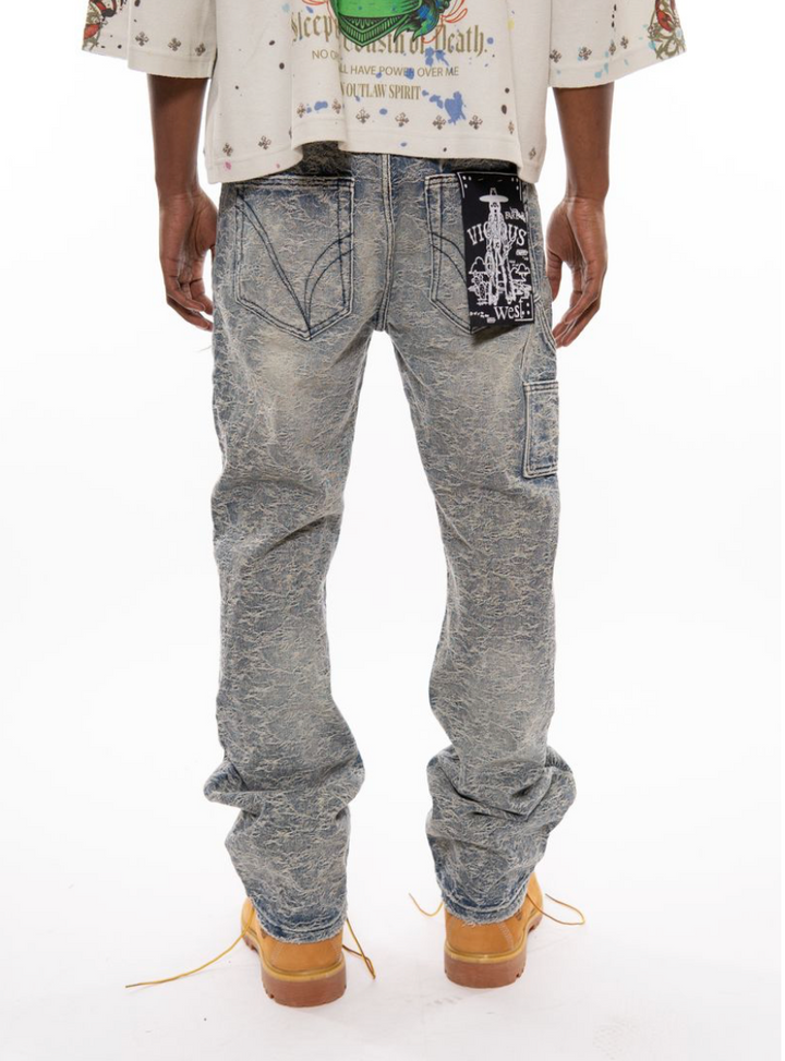 Baggy Rip Textured Jeans - Blue