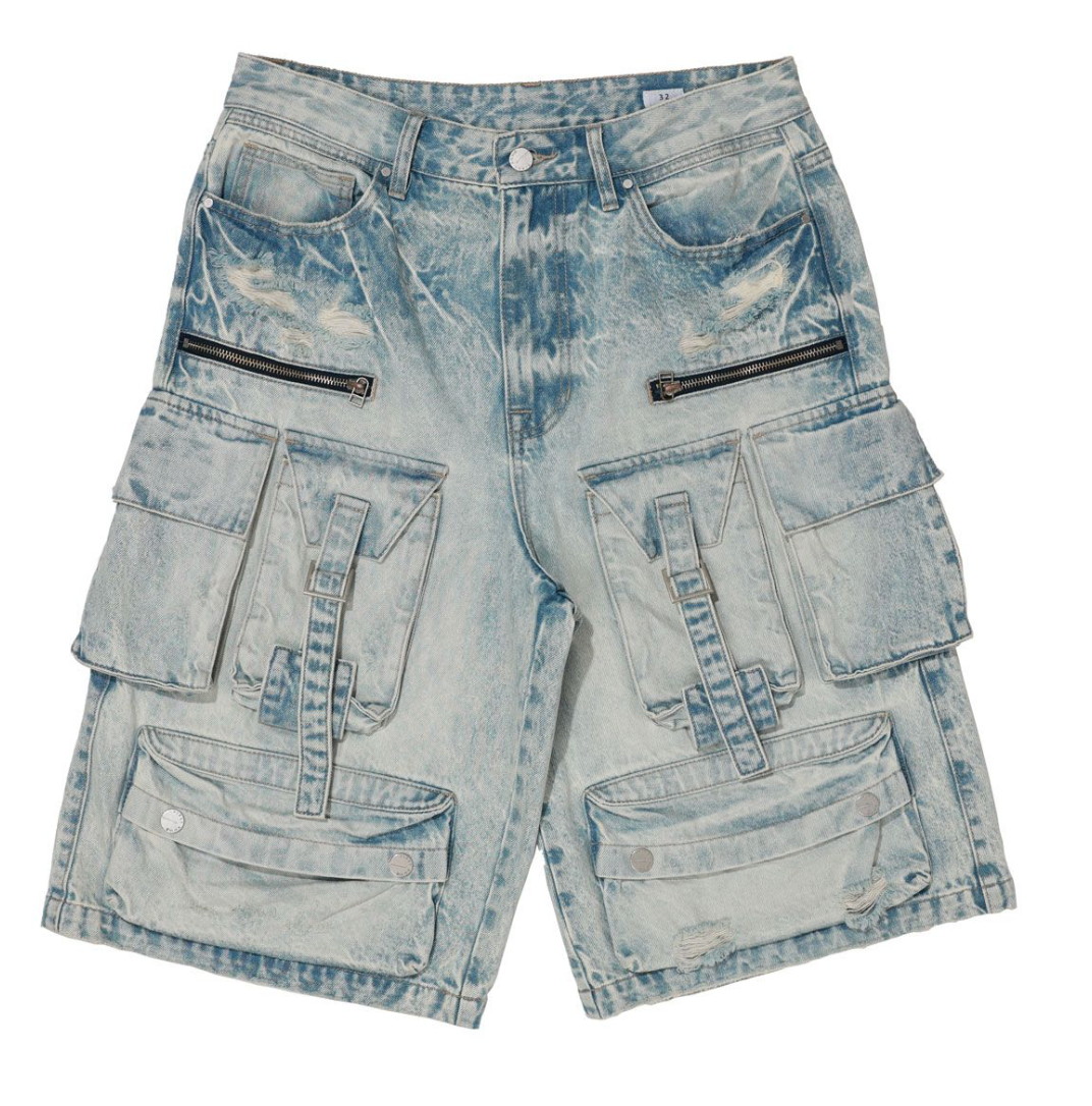 Cargo Denim Jorts - Blue Wash
